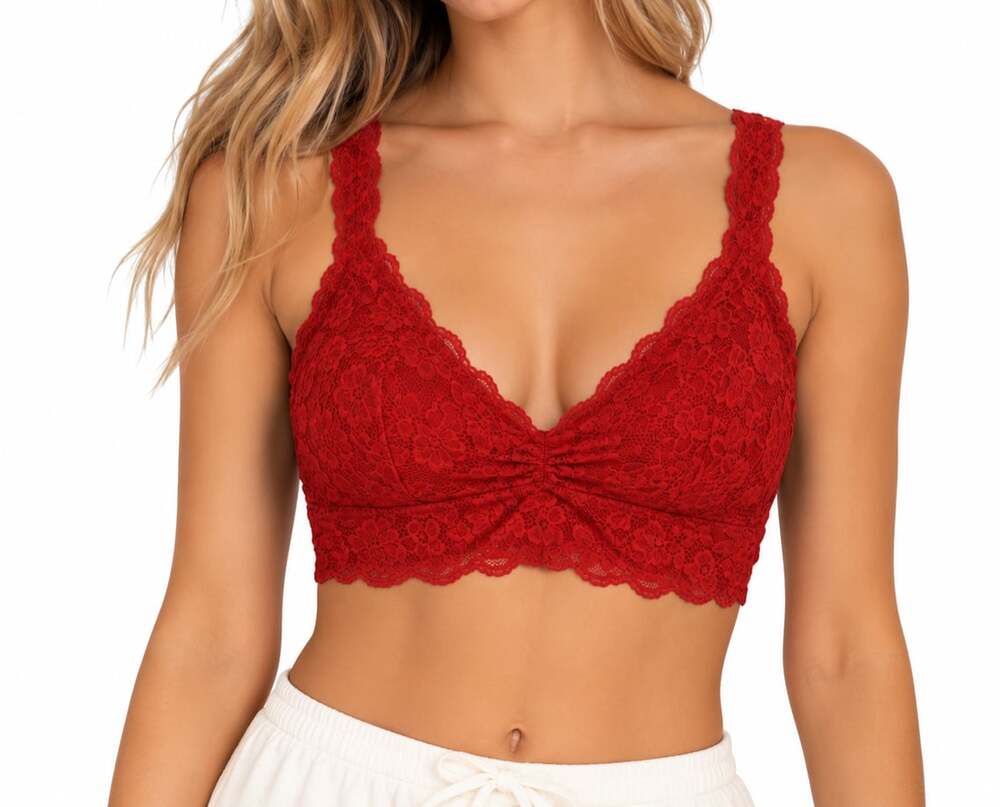 NOBO Red Lace Criss-Cross Back Wireless Plunge Bralette